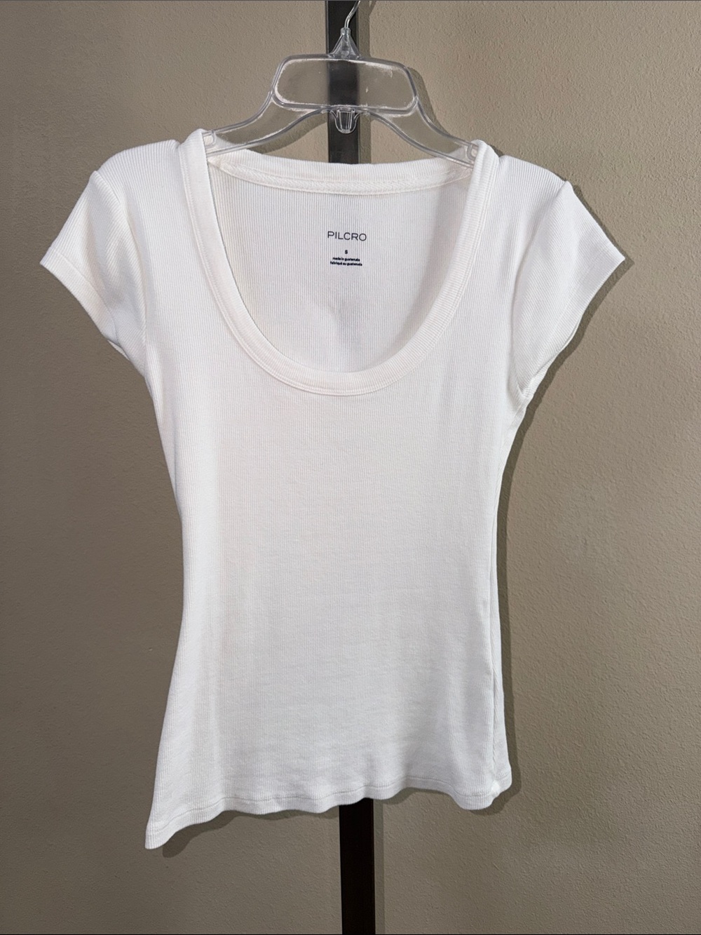 Pilcro Sunny Short Sleeve White Scoop Neck Ribbed Tee Small